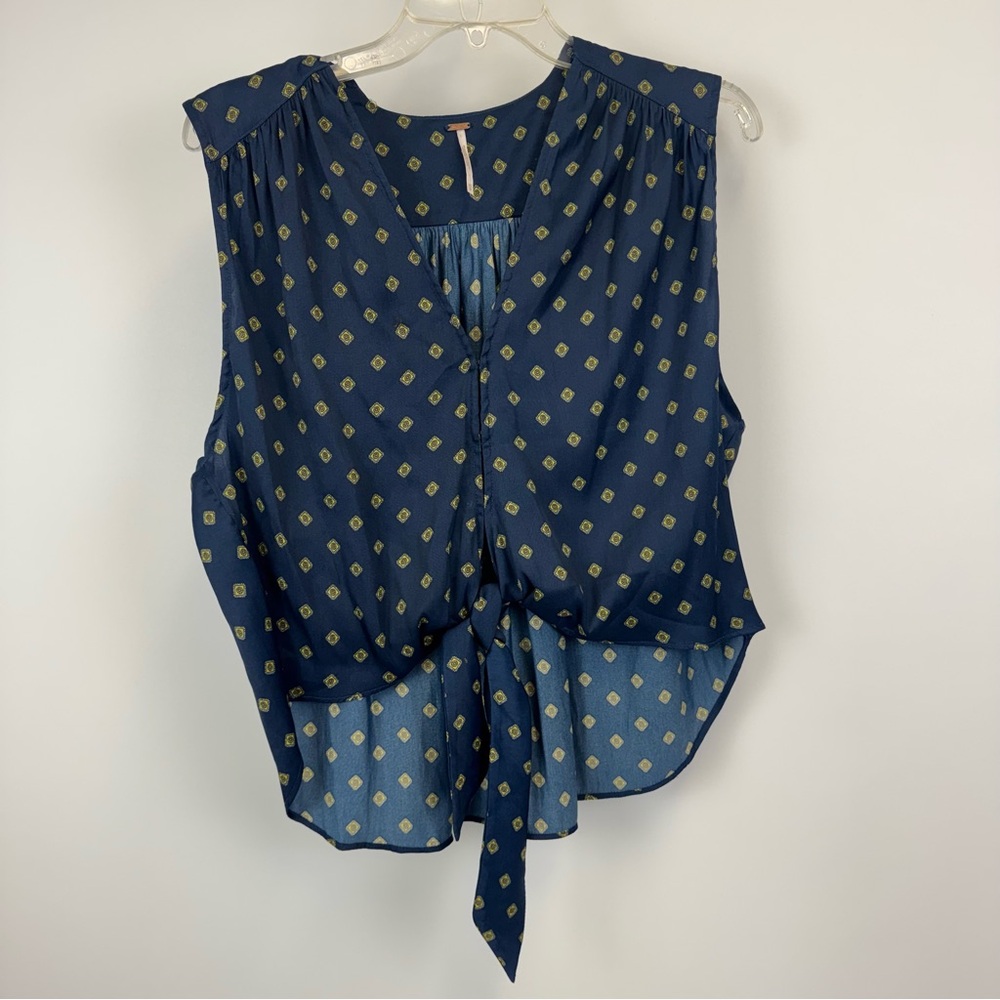 Free‎ People Mornings in Marrakesh Printed Top Blue/Gold Women's Size XS